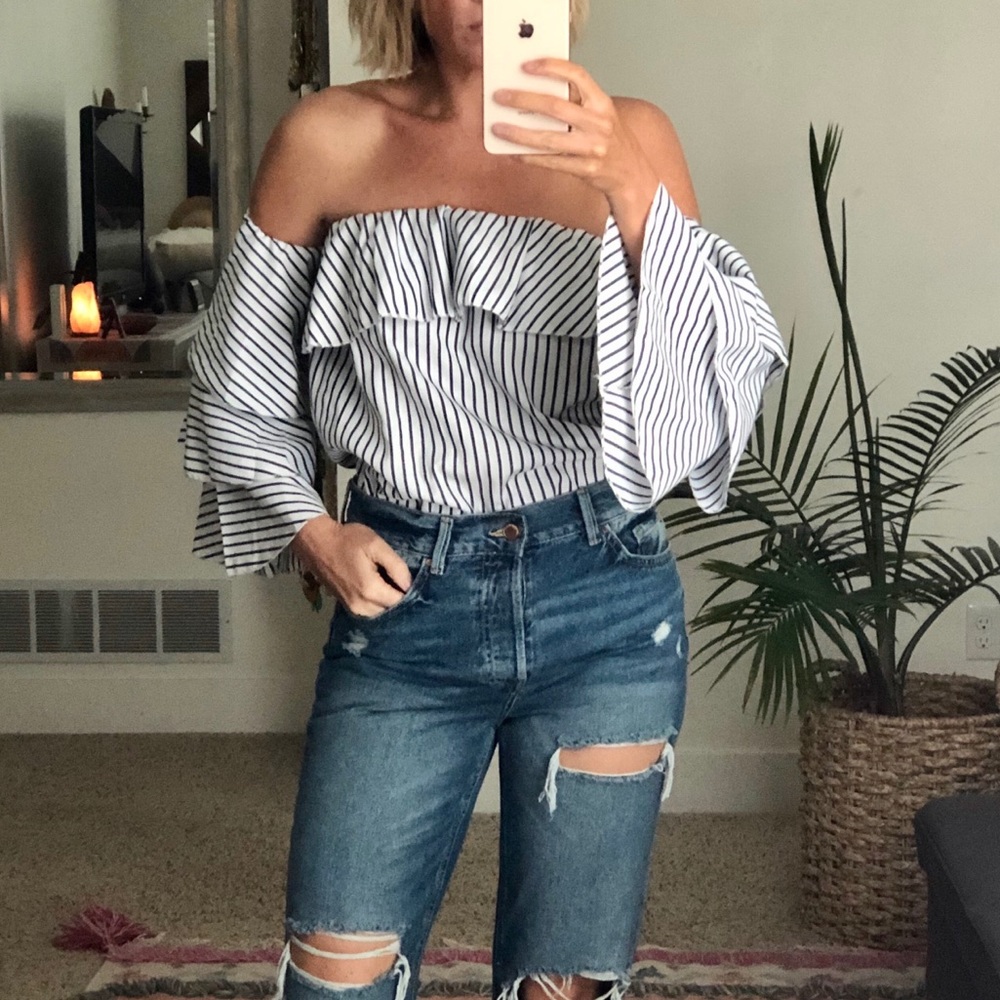 Nautical stripe off shoulder top - small